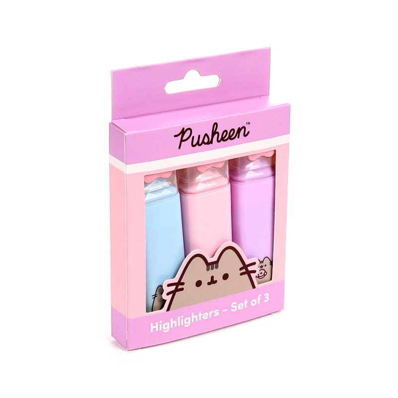 Pusheen the Cat Shaped Lid Highlighter Set of 3 korostuskynäsetti